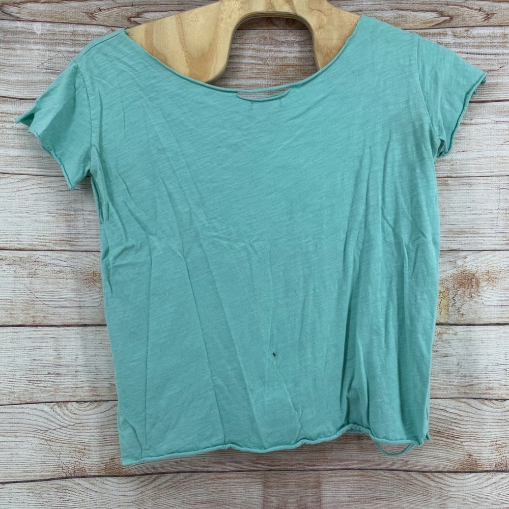 A Rare Bird Teal Distressed Slub Knit Pocket T-Shirt L/XL Short Sleeve Edgy - Picture 9 of 10